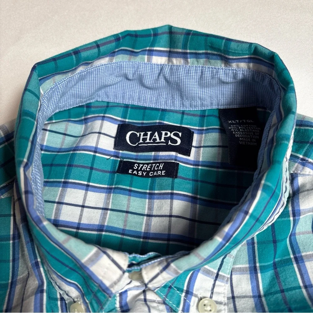 Chaps Men’s XLT Stretch Plaid Oxford Button Down Long Sleeve‎ Shirt - Picture 9 of 15